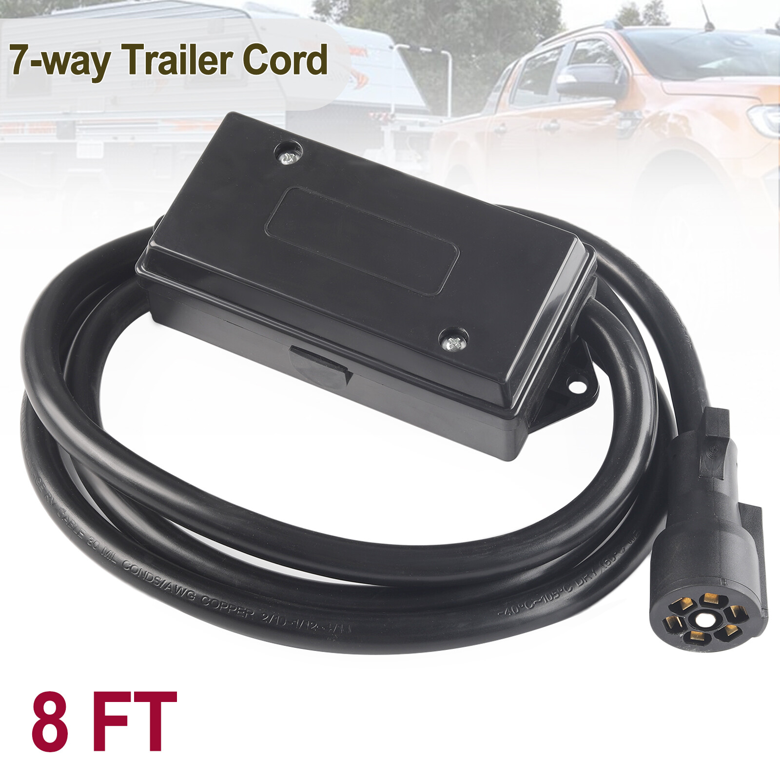 8ft Trailer Cord 7 Way Plug Inline Trailer Wire Connector 7 Gang Junction Box