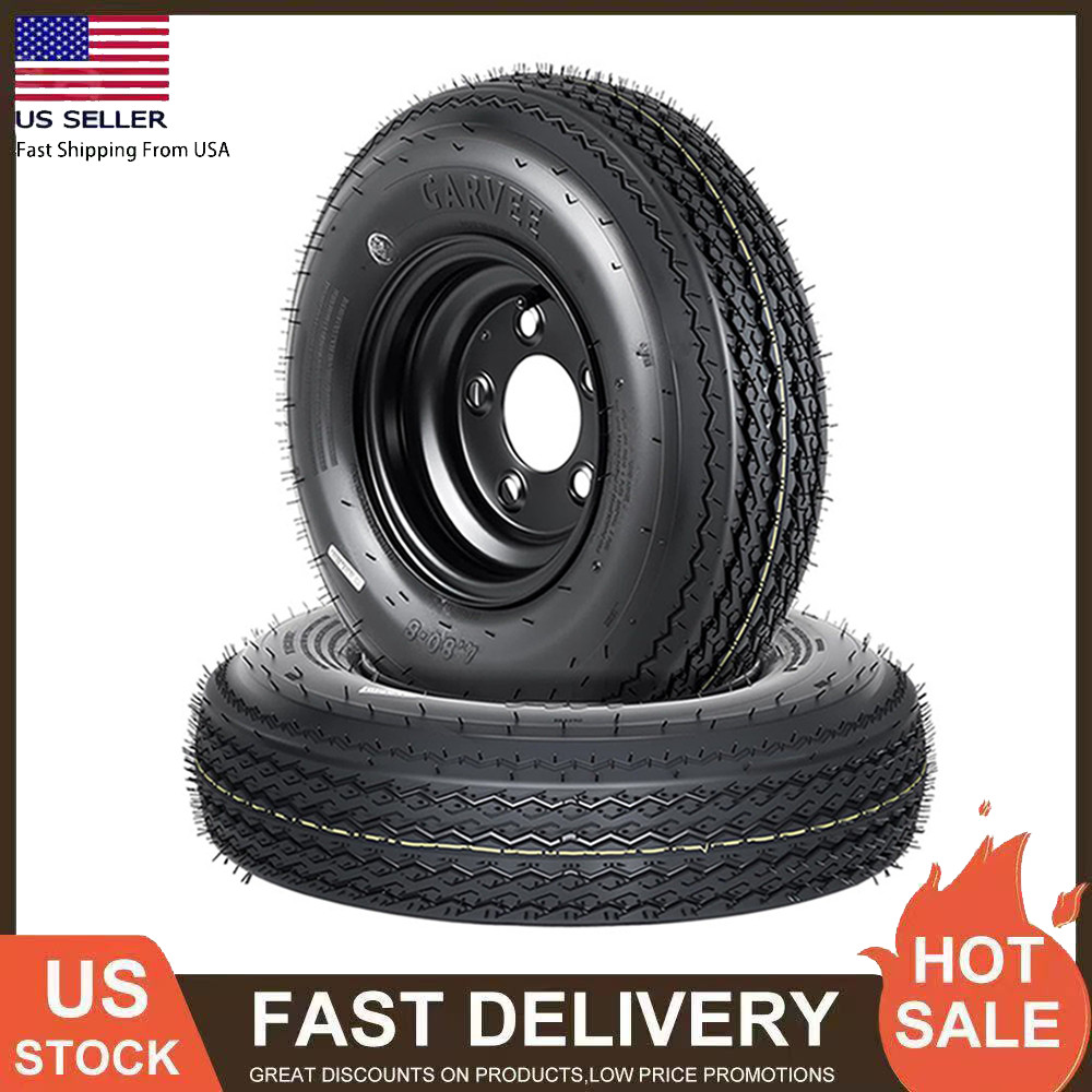 2 PCS Trailer Tires with Rims 4.80-8 4.80×8 480-8 6PR Load Range C 5 Lug on 4.5″