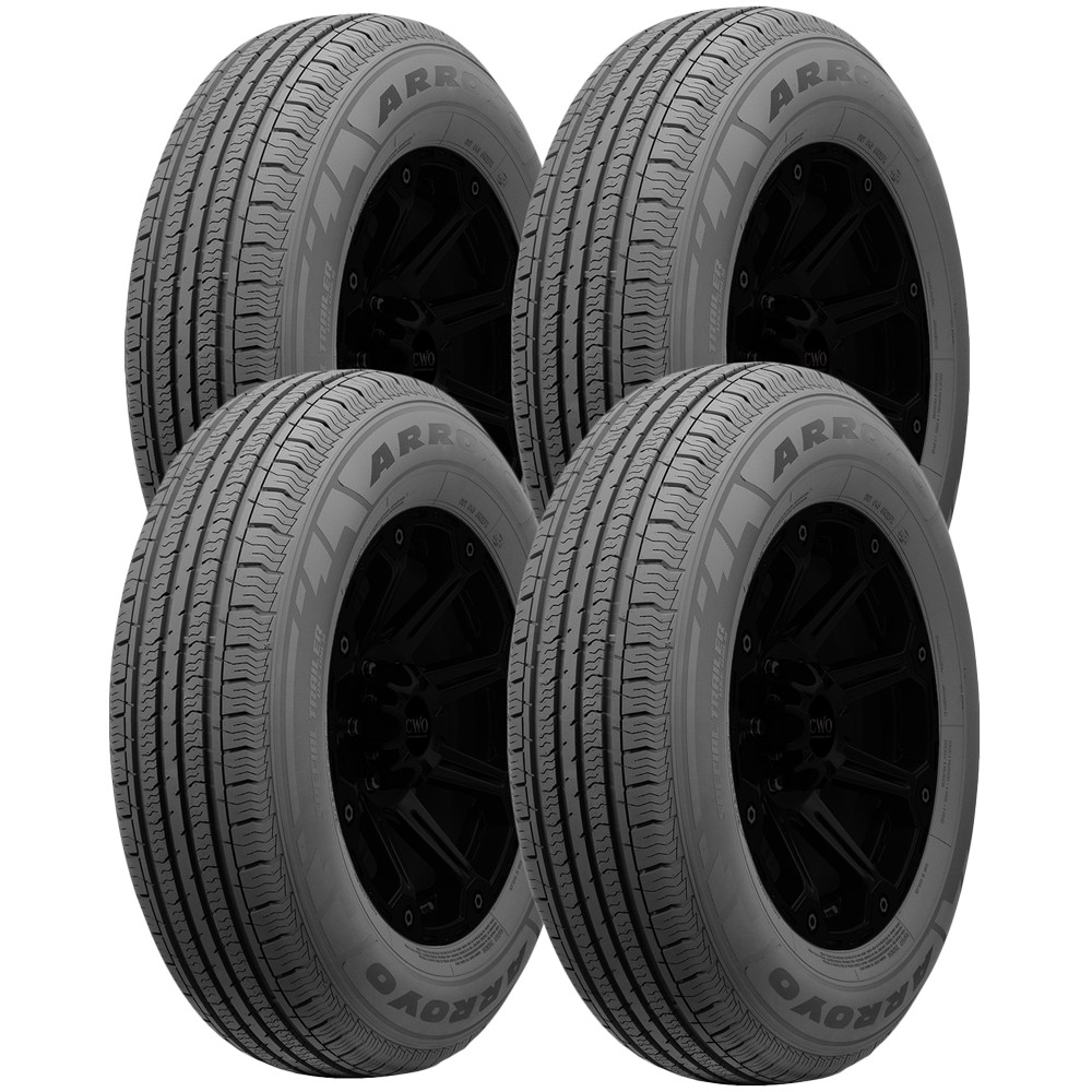 (QTY 4) ST205/75R15 Arroyo Semi-Steel Trailer 107/102N LRD Black Wall Tires