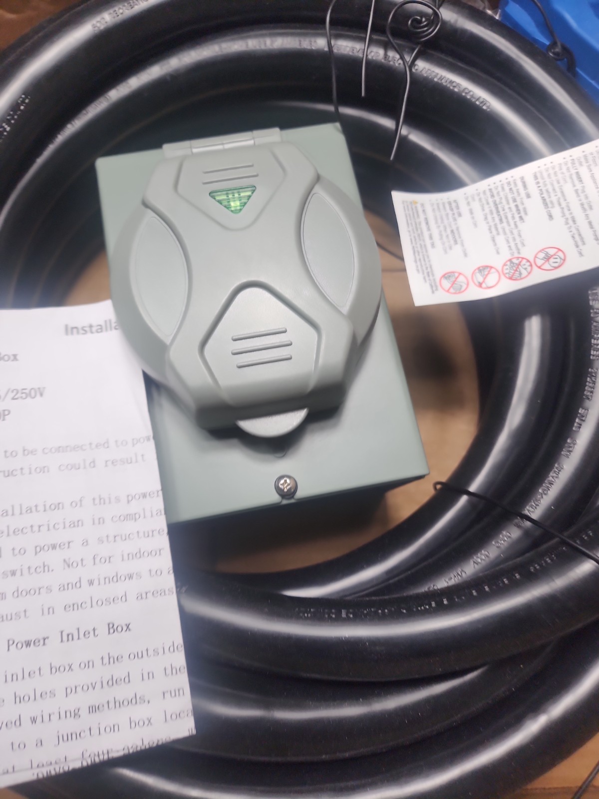 50 Amp Generator Cord 30FT and Pre-Drilled Power Inlet Box Waterproof Combo Kit