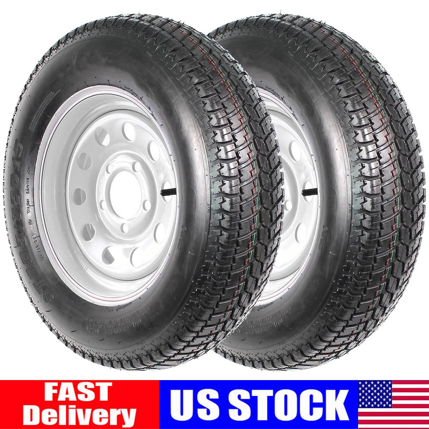 2 Pack ST205/75D15 Trailer Tires on Rims 205/75 15 in. 5 Lug Silver Spoke Wheel