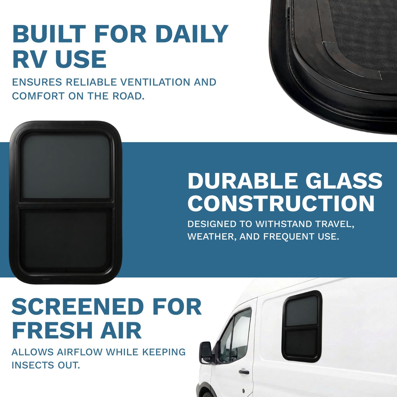 18″ Width x 24″ Height Vertical Slider RV Window Cargo Trailer W/ Screen