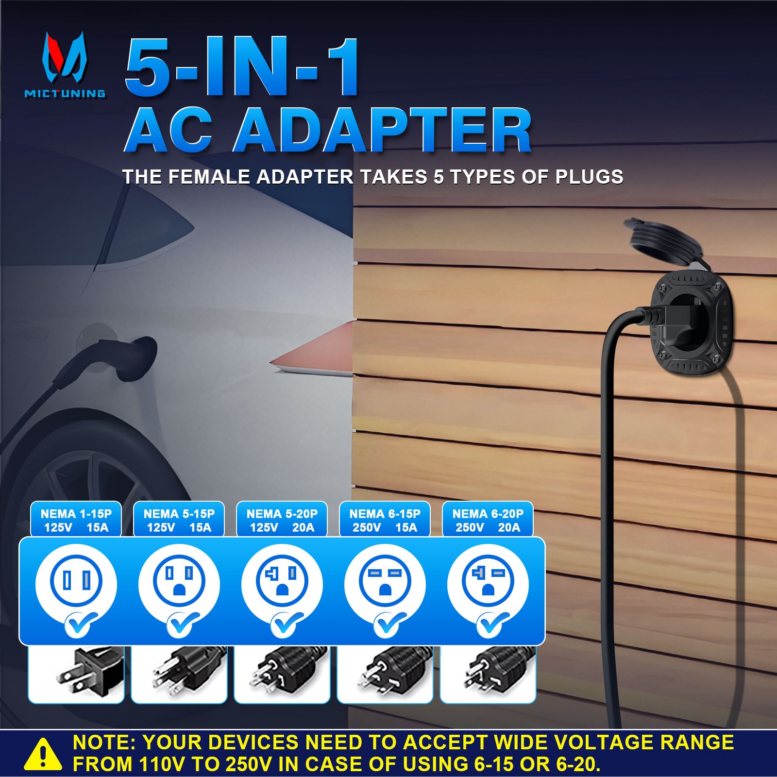 5-in-1 AC Port Plug 20A 125V, 12AWG Heavy-Duty RV Shore Power Inlet Socket Plug