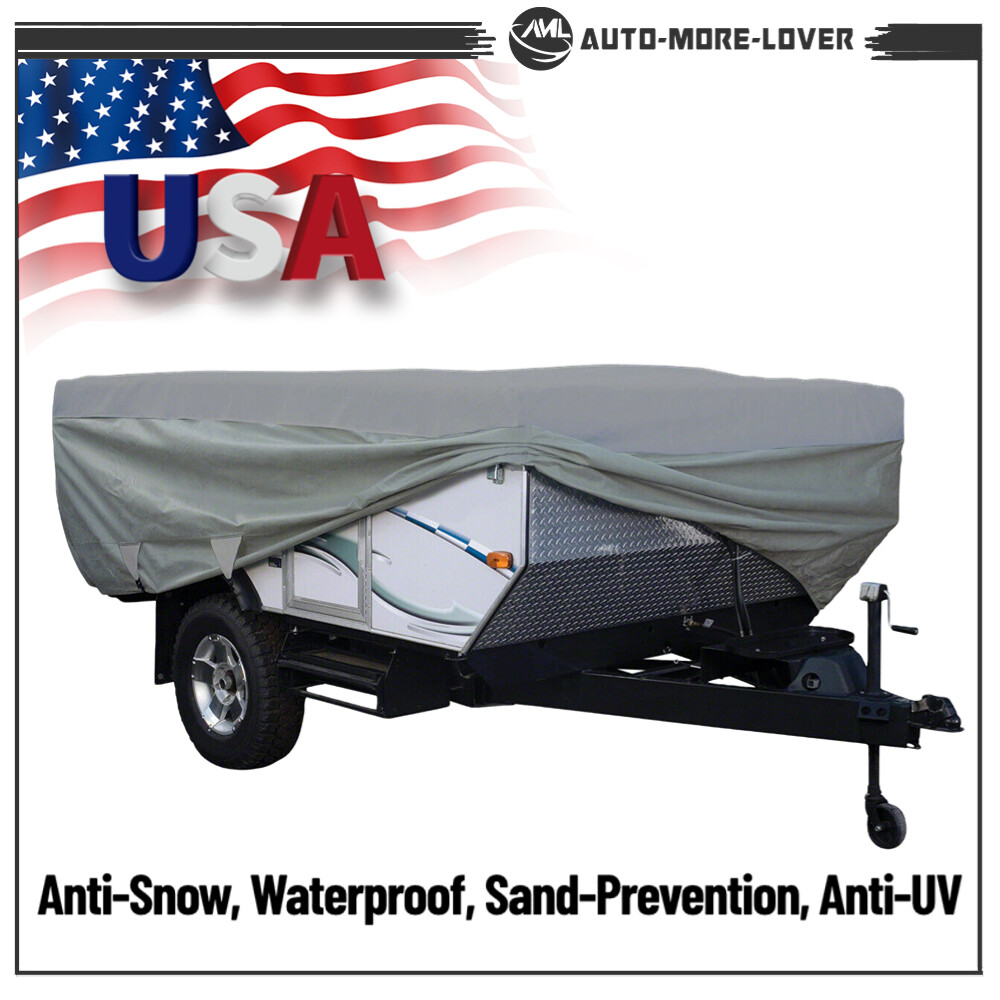 Waterproof Pop Up Folding Camper RV Cover Fit 8-18 FT Long Trailers
