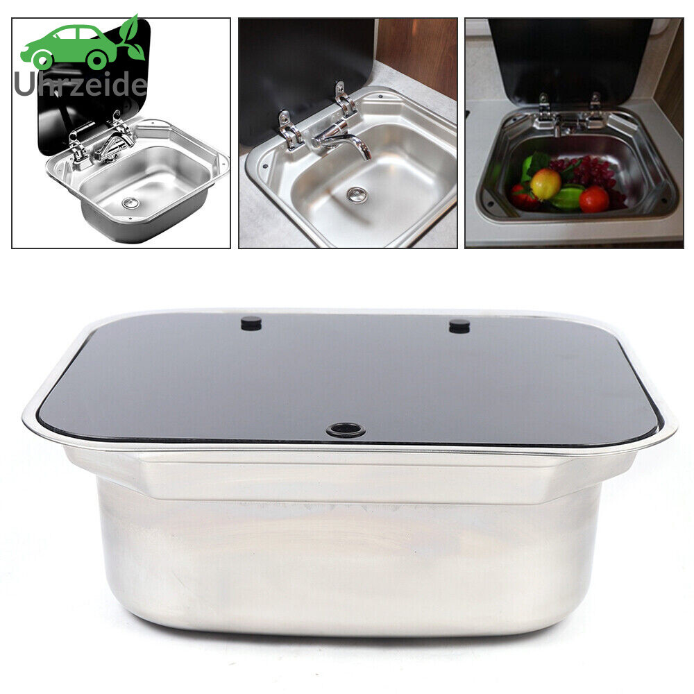 Stainless Steel RV Sink Kit Folding Square Outdoor Sink with Lid+Faucet Full Set