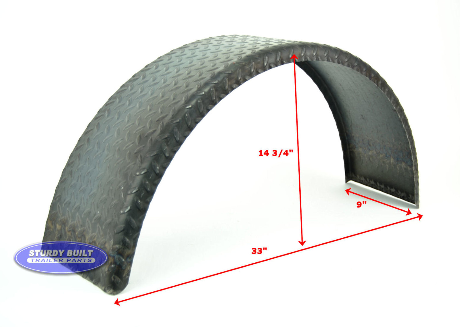 (Qty 2)- Trailer Fenders Single Axle Round Steel Diamond Plate 9″ x 32″ x 15″