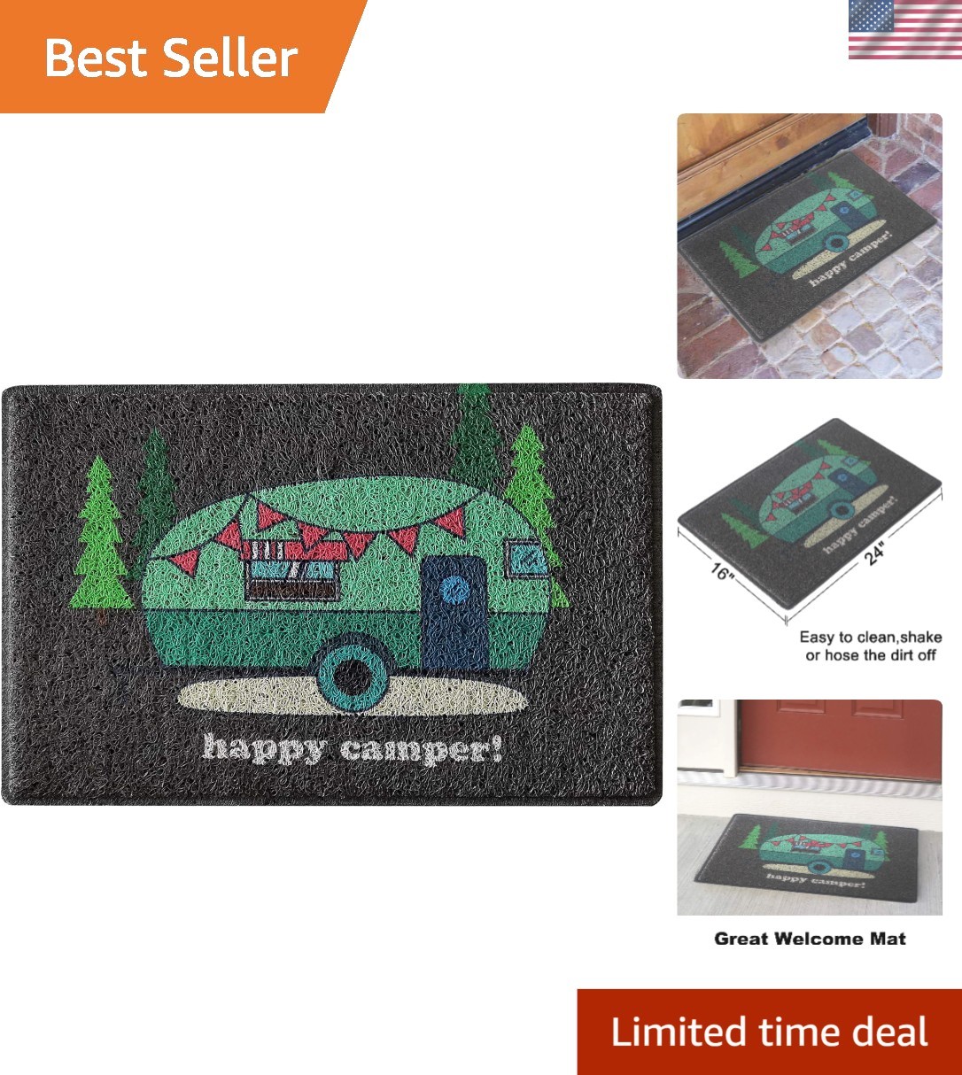 Charming Waterproof RV Door Mat – 24″x16″ Non-Slip Rug for Summer Adventures