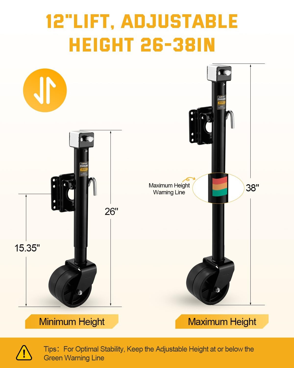 RVSHARK 2500lbs Trailer Jack with Dual Wheel, 20-24V Cordless Drill Black