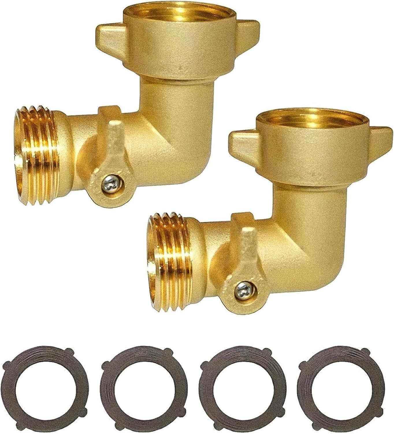 90° Brass Garden Hose Elbow with Shut-Off Valve, Heavy Duty 3/4″ GHT Right Angle