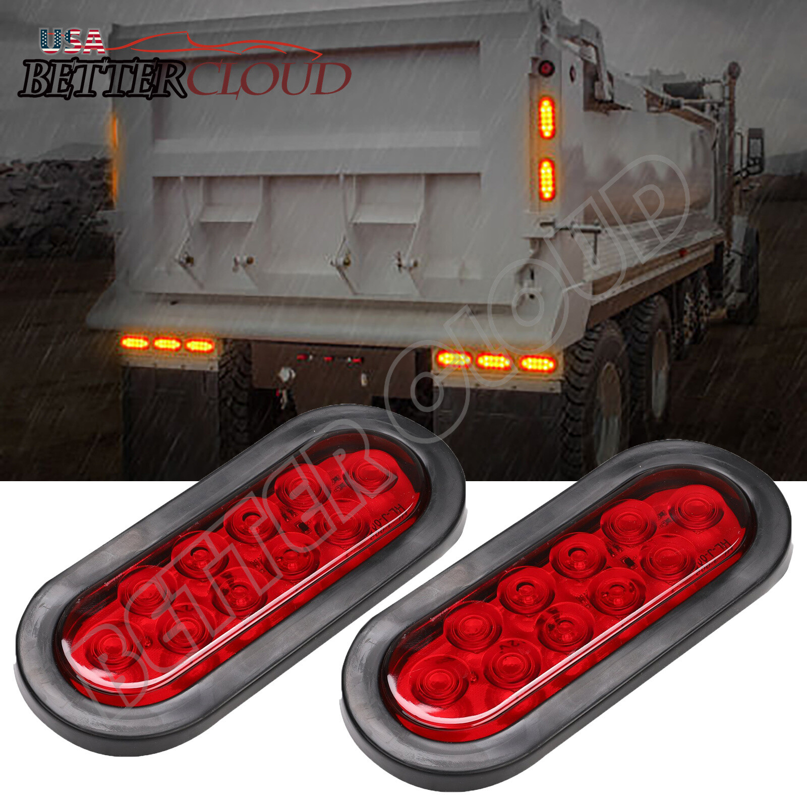 20X Red 6″ Oval Trailer Lights 10 LED Stop Turn Tail Truck Sealed w/Grommet Plug