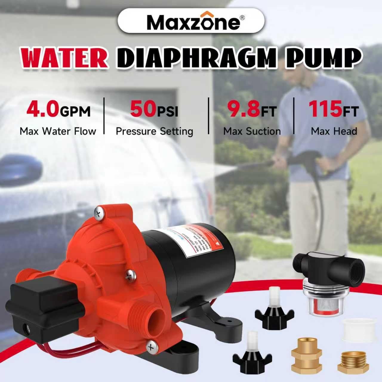 RV Fresh Water Diaphragm Pump 12 Volt DC 4.0 GPM 50PSI, On Demand…