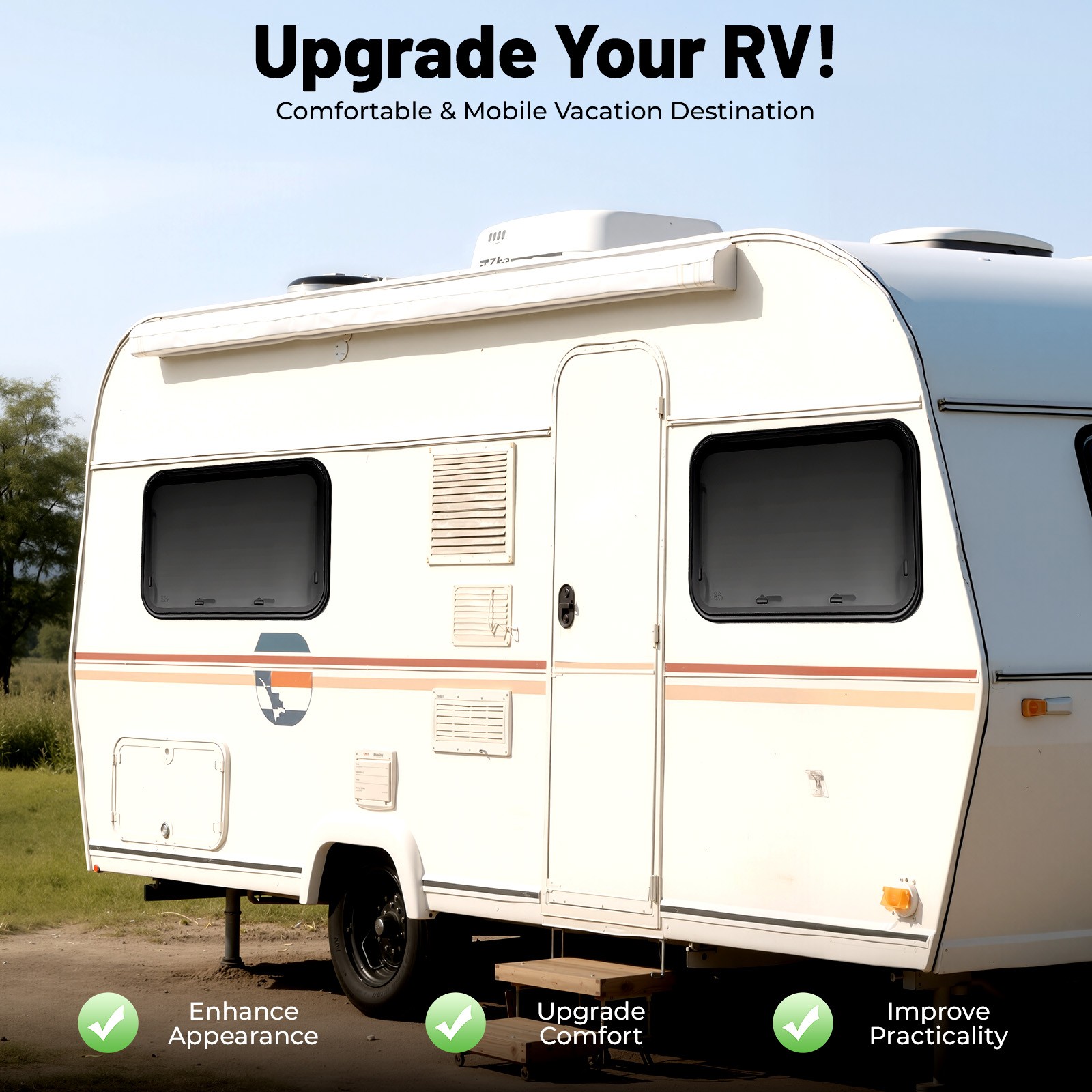 RV Caravan Camper Top-Hinge Push-Out Window 900mm x 550mm 30mm with Blind Screen