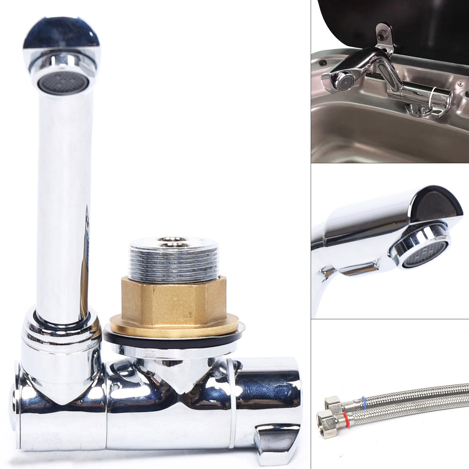 RV Caravan Copper Faucet Foldable Marine Boat Faucet Hot/Cold Water Swivel Tap
