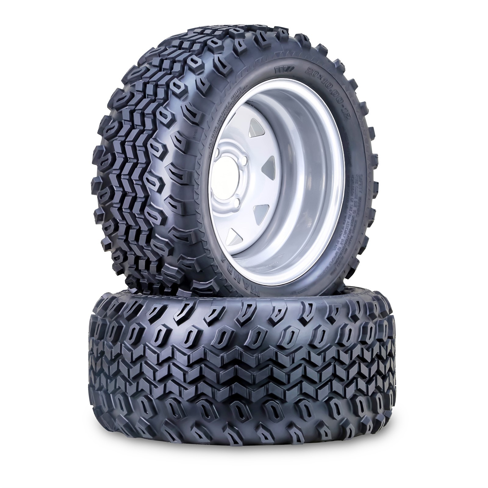 WANDA Golf Cart Tire Assembly 20X10X12 w/4×4″ PCD ET-25.4 Silver Wheel 14051 Pk2