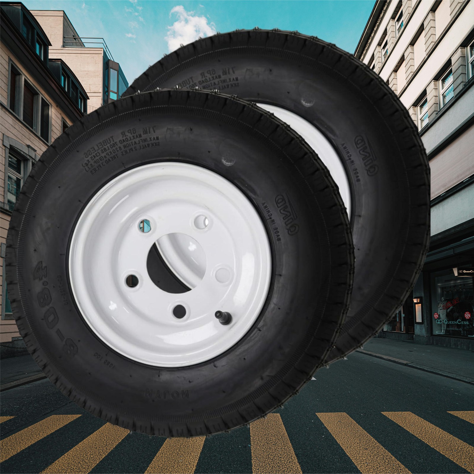 2 pcs 4.80-8 Trailer Tires with Rims 4.80×8 480-8 5 Lug on 4.5″ and White Wheel