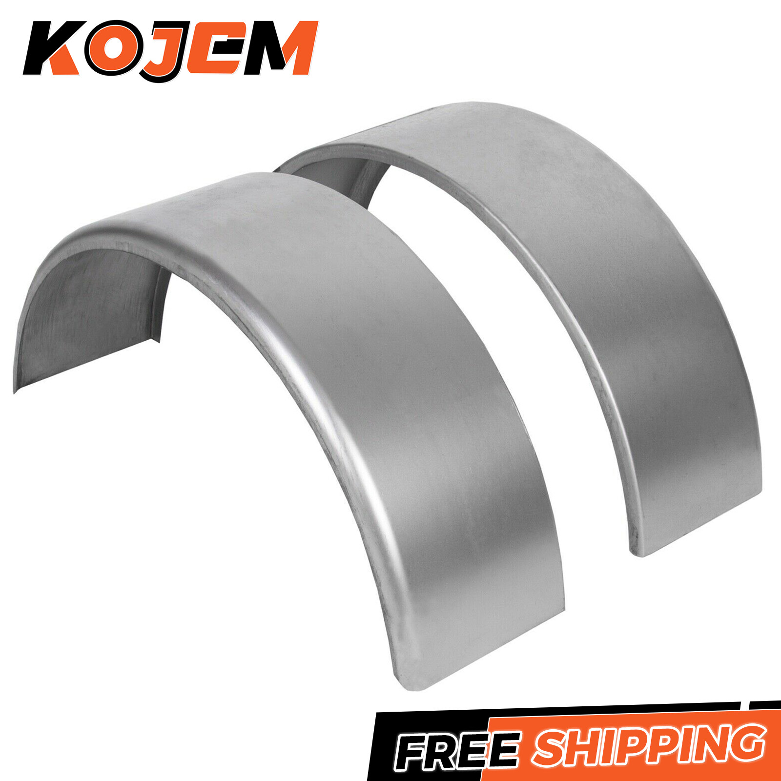 Pair of Steel Round Single Axle Trailer Fenders & Backs For 14″ 15” 16″ Wheel