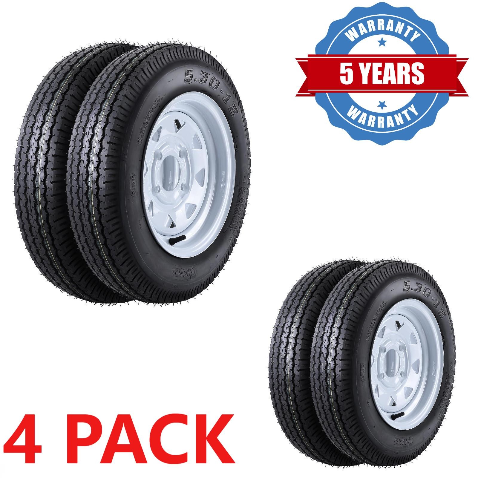 🔥Set of 4 Trailer Tires w/12” Rims 5.30-12 5.30×12 Tire 4 Lug on 4”Load Range