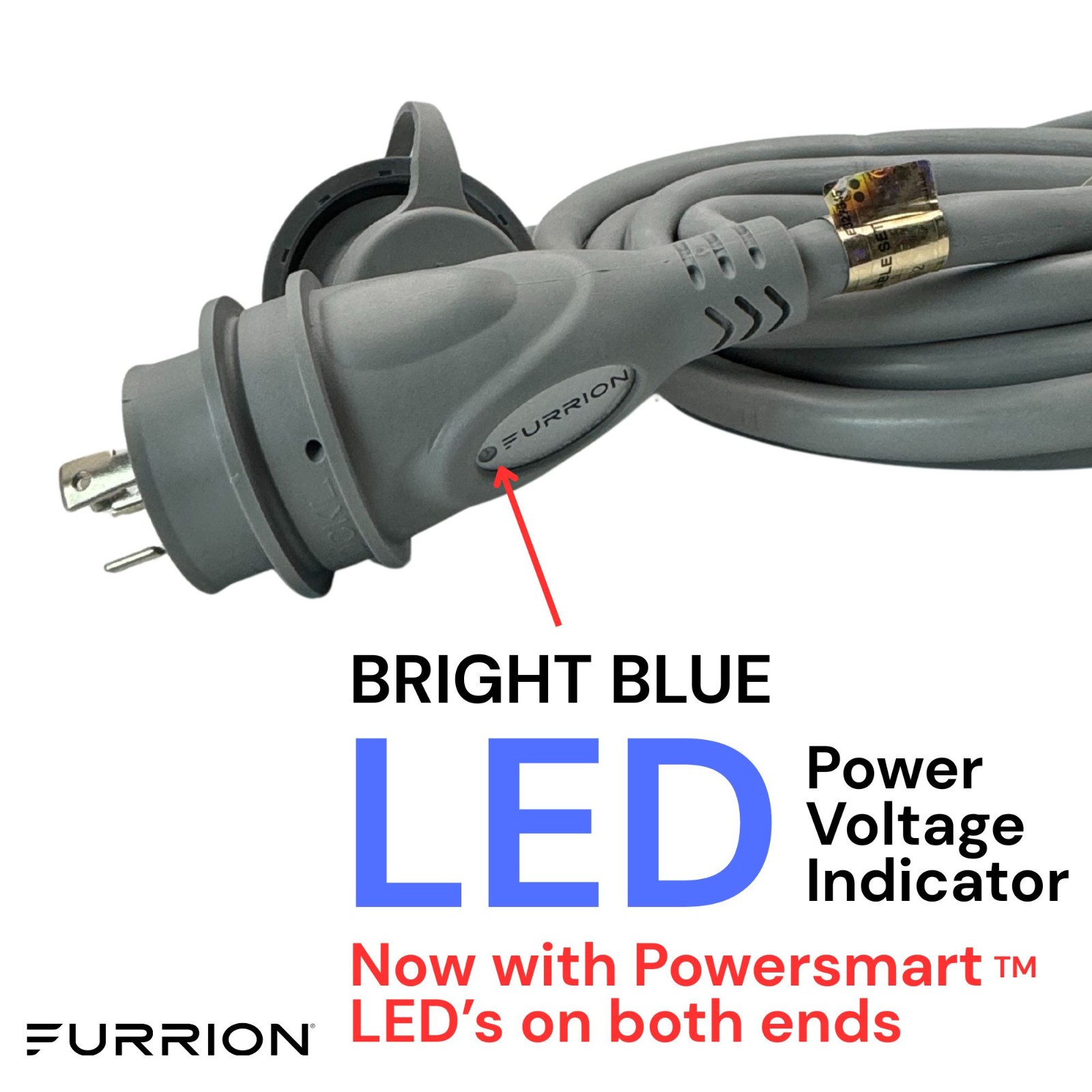 Furrion 30A 25FT Shore Power Cord RV Marine Cable LED Indicator L5-30P L5-30R