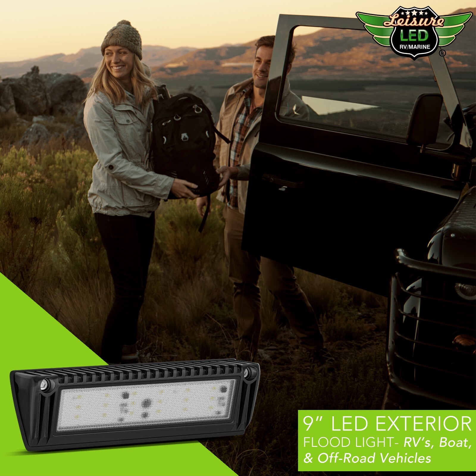 9″ Rectangle LED RV Porch Light | Black |12 V | Scare Light | Outdoor Lighting
