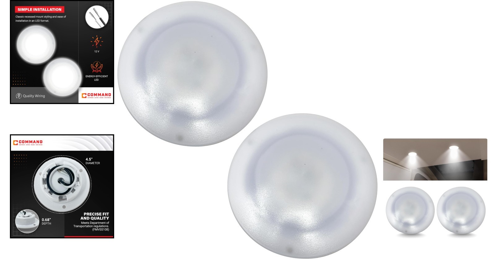 Durable 4.4″ LED RV Recessed Ceiling & Under-Cabinet Light – 2-Pack, Made in USA