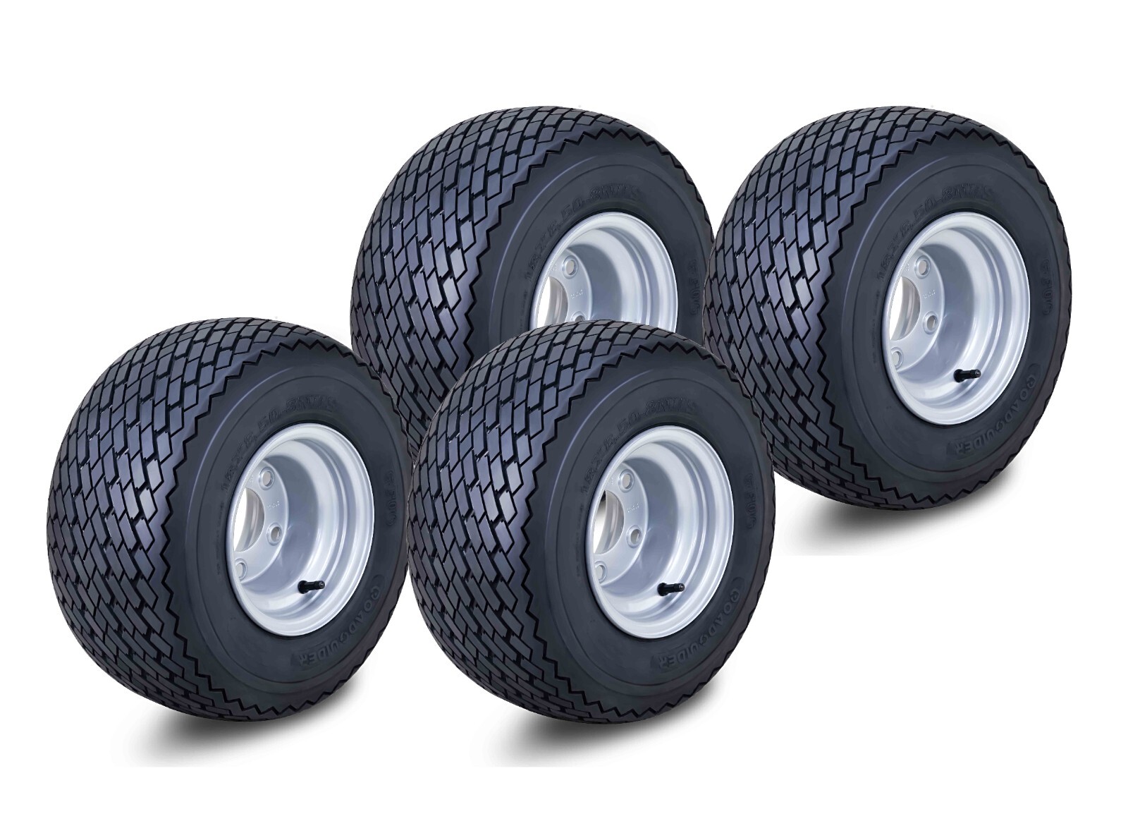 4 ROADGUIDER Golf Cart Tire Wheel Assembly 18X8.5-8 /w 5 Lugs on 4.5″ Silver Rim