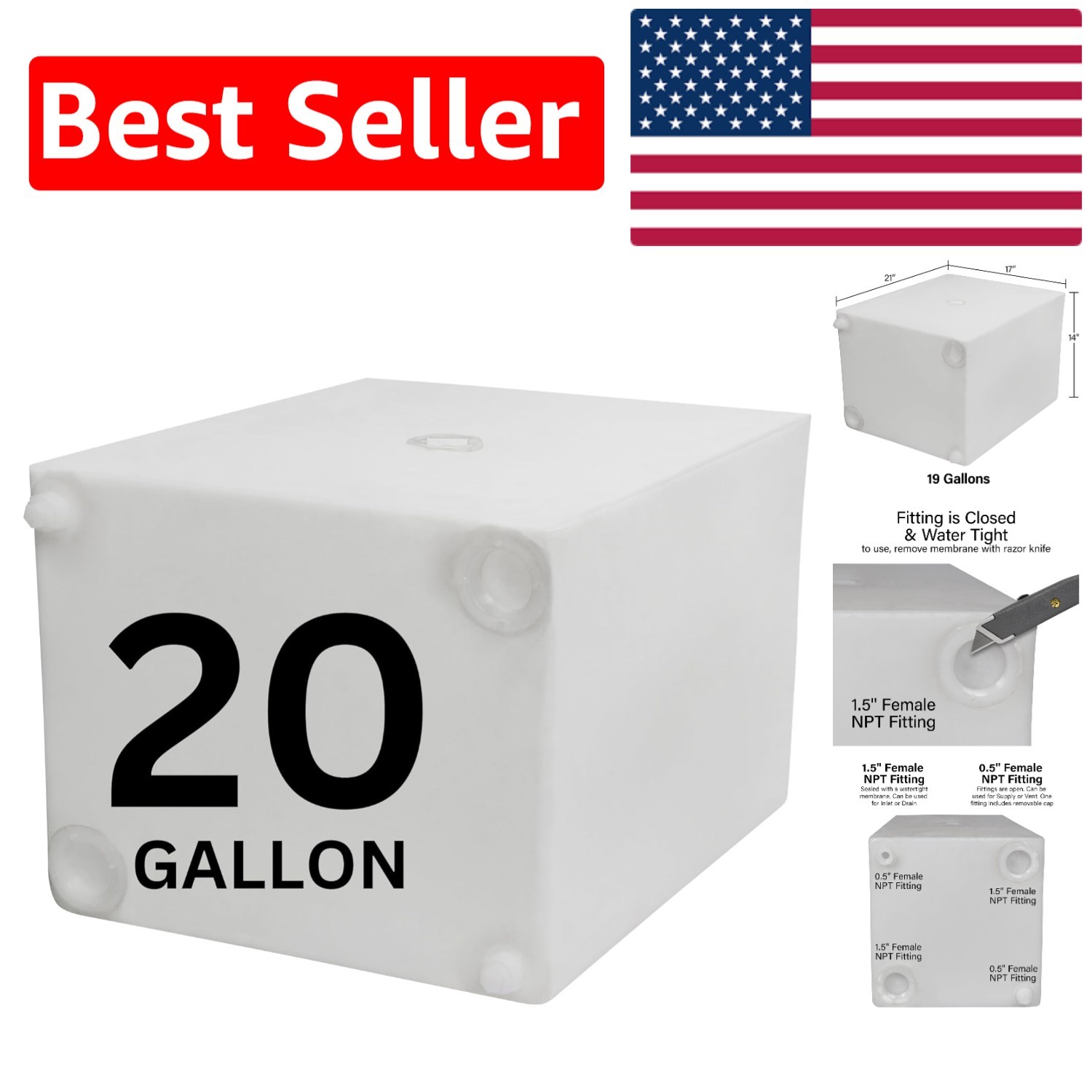 Made in USA 20 Gallon RV Potable Water Storage Tank – Compact & Reliable