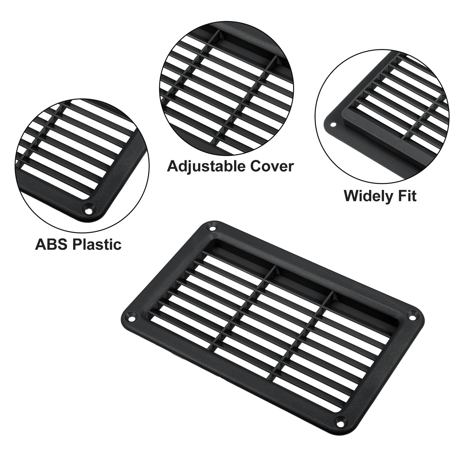 19X12cm Rectangular Black RV Air Vent Panel Ventilation Grill Louver