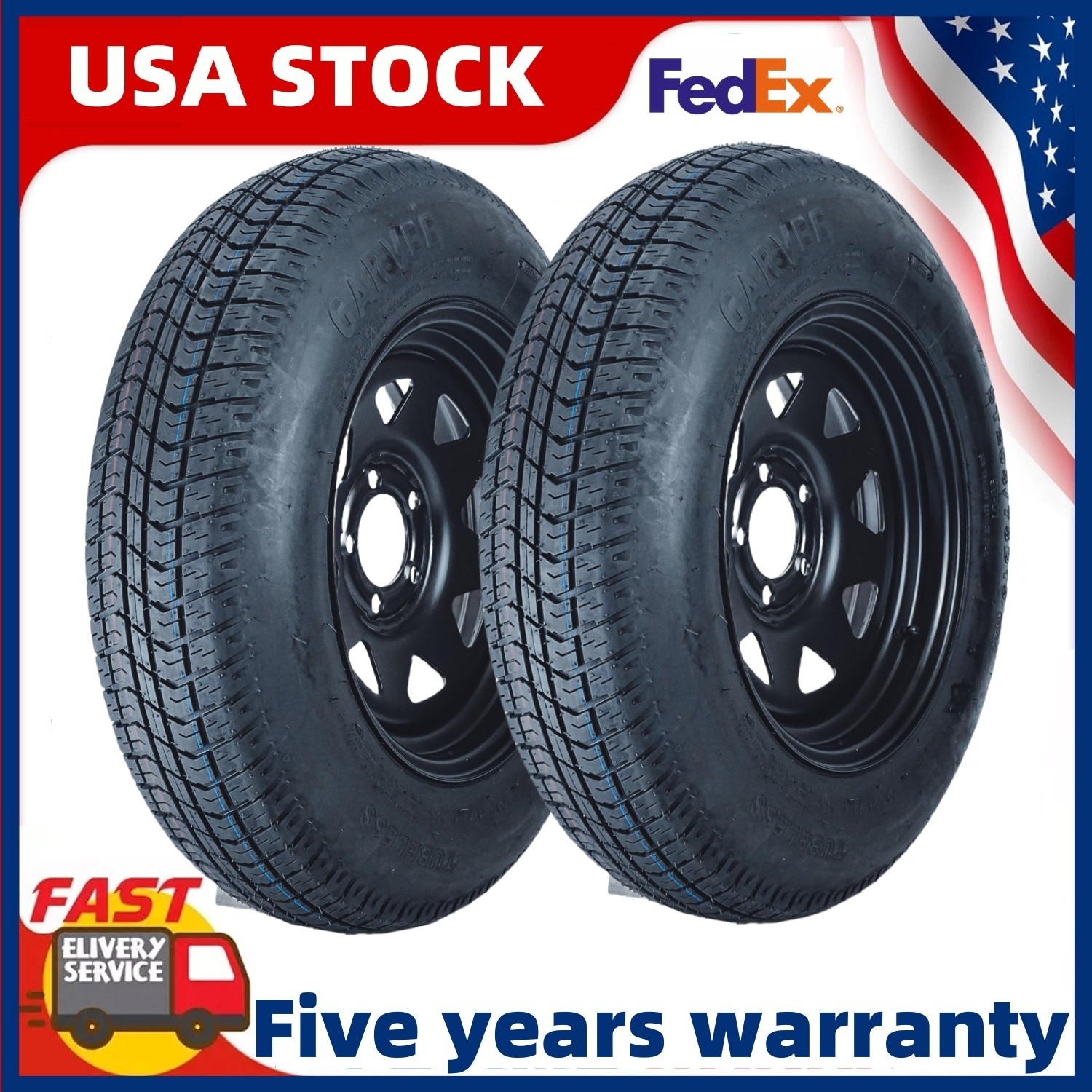 2-Pack Trailer Tires On 13″ Rims ST175/80D13 5 Lug on 4.5″ Load Range C 6ply