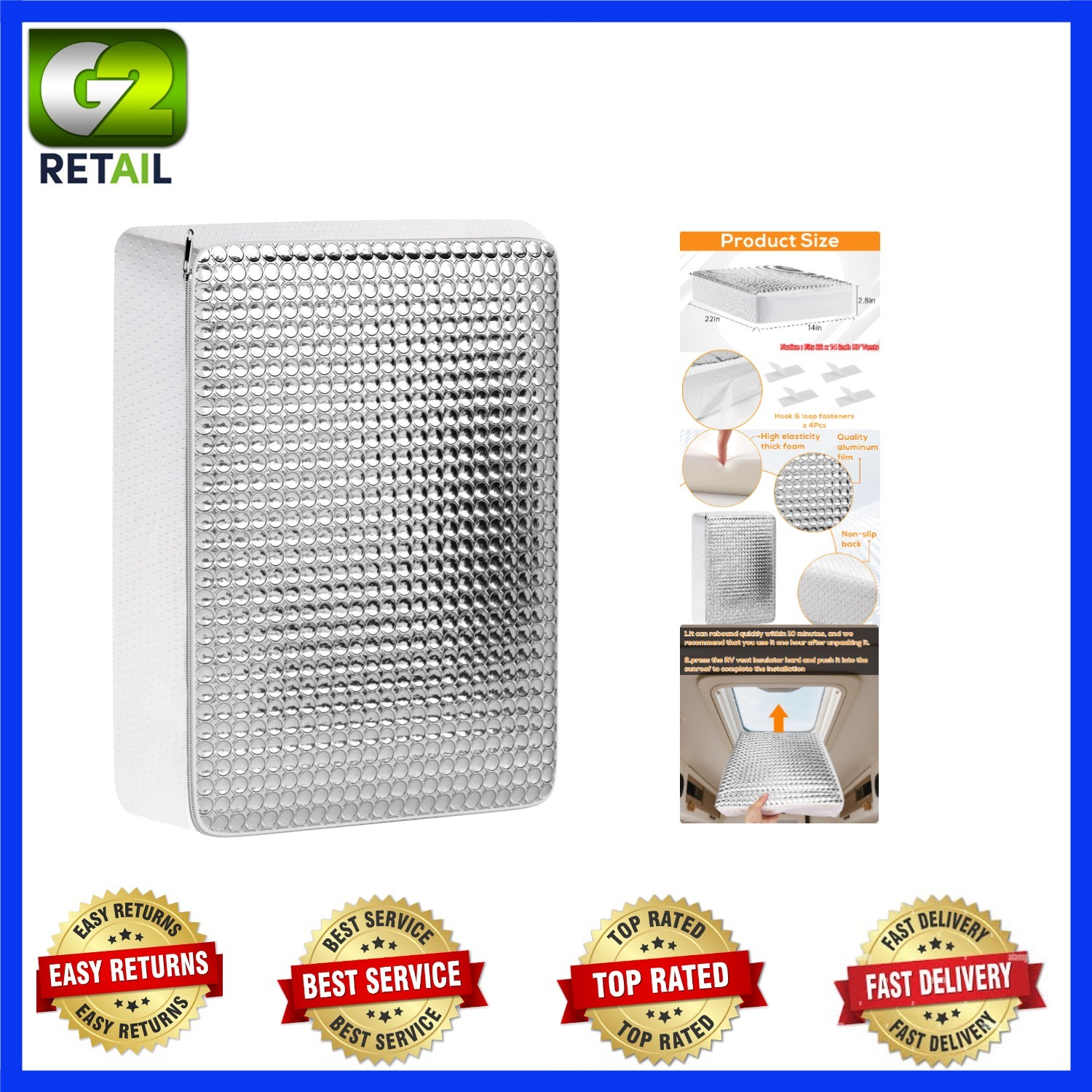 14×22” RV Vent Cover with Hook & Loop Fasteners – Thermal Insulation Solution