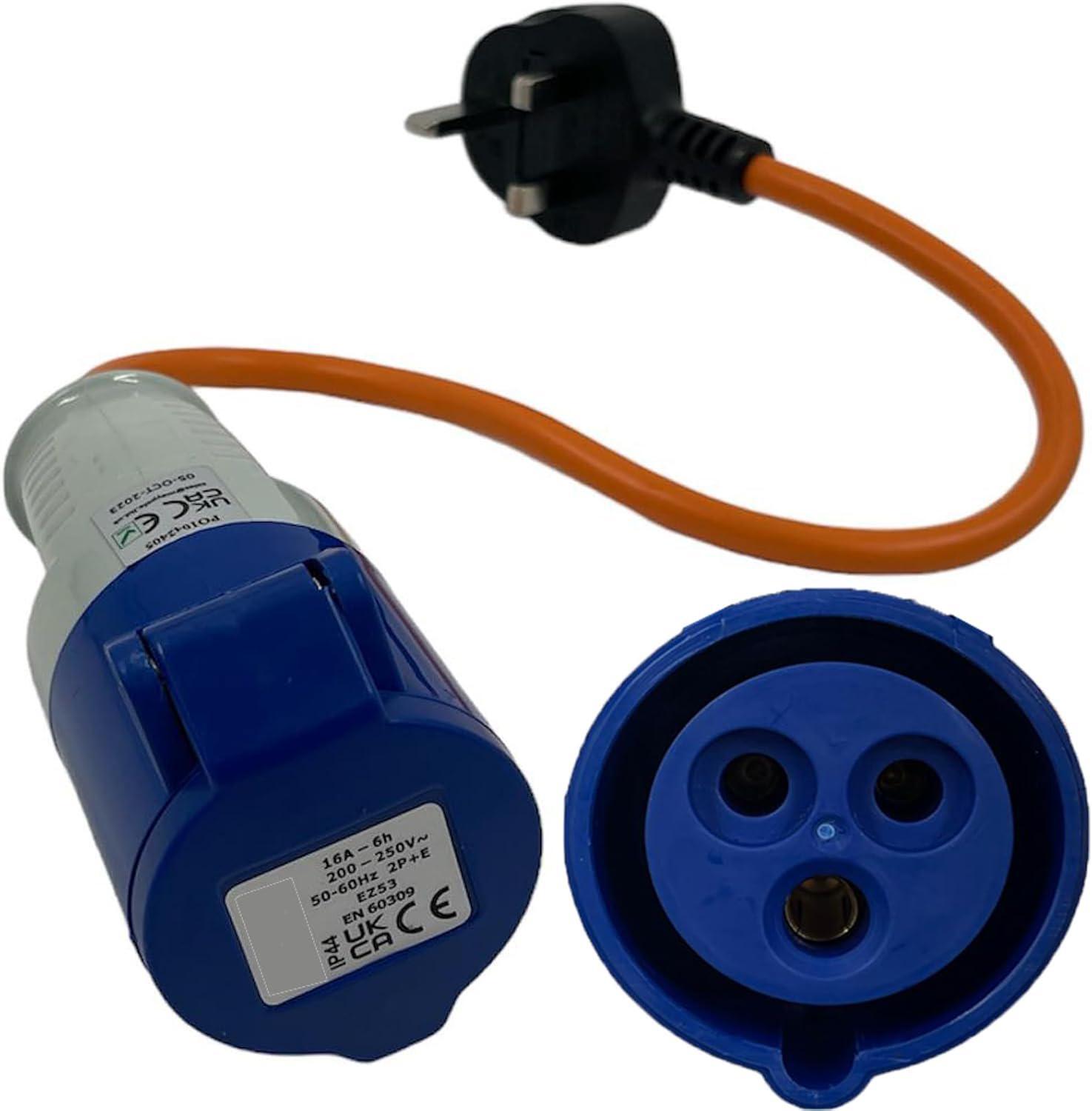 16amp to 13amp Adapter Hook Up Cable 3 Pin UK Electric Hook Up Adapter 230v for