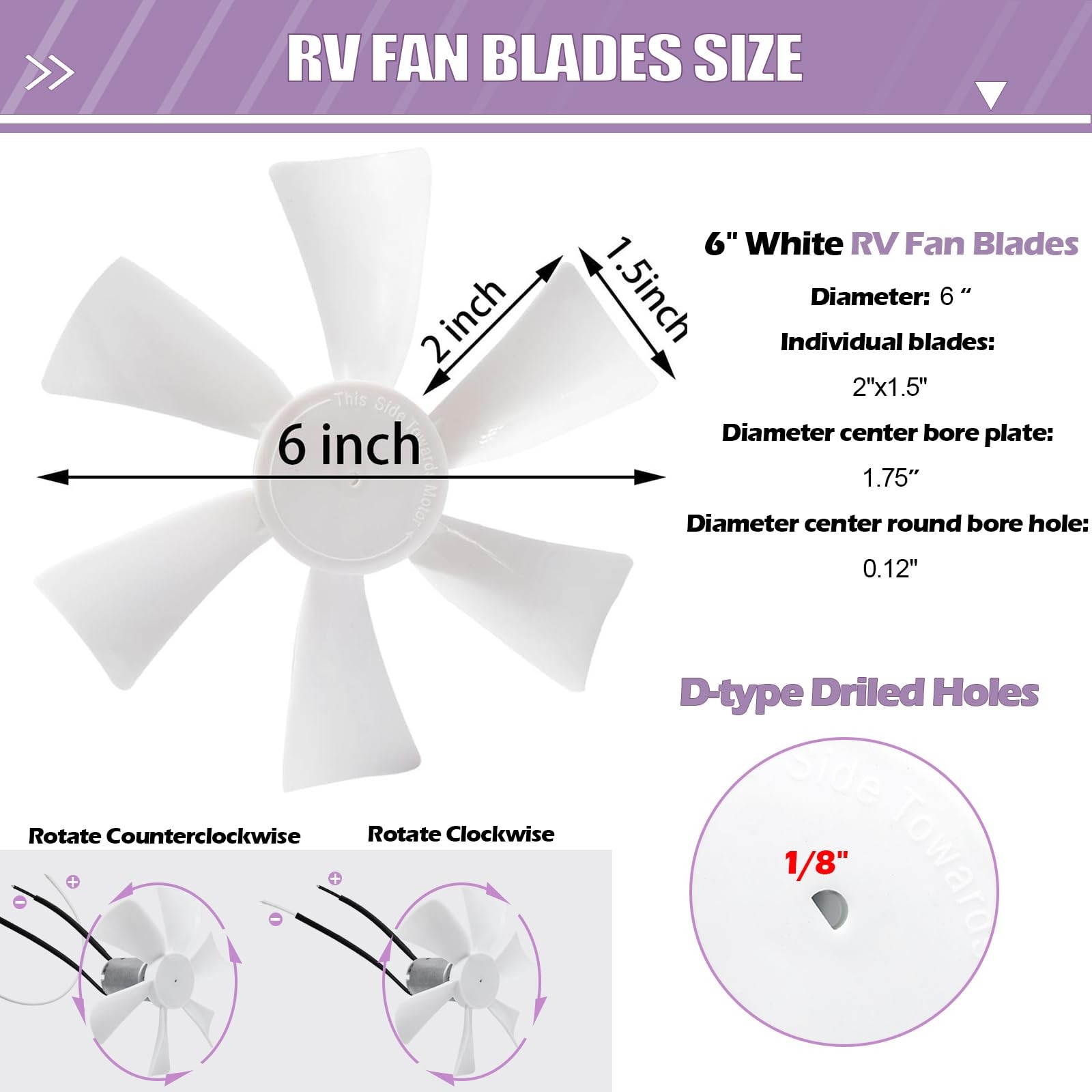 6 Inch RV Vent Fan Motor Blade Replacement 12V D Shaft Camper Roof Bathroom