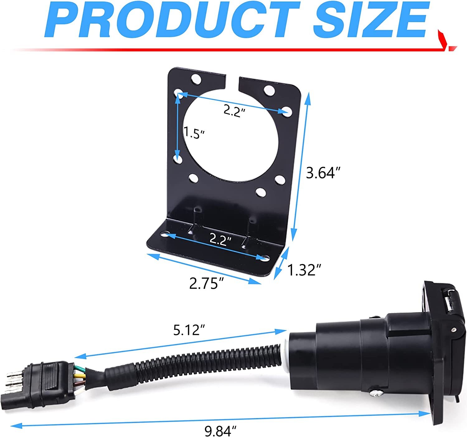 MICTUNING Flat 4 Way to 7 Pin Round Blade Trailer Adapter Wiring Plug Connector