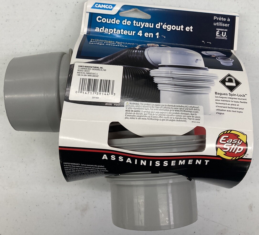 CAMCO RV Sanitation Easy Slip Spin-Lock Sewer Elbow & 4-in-1 Adapter 39144