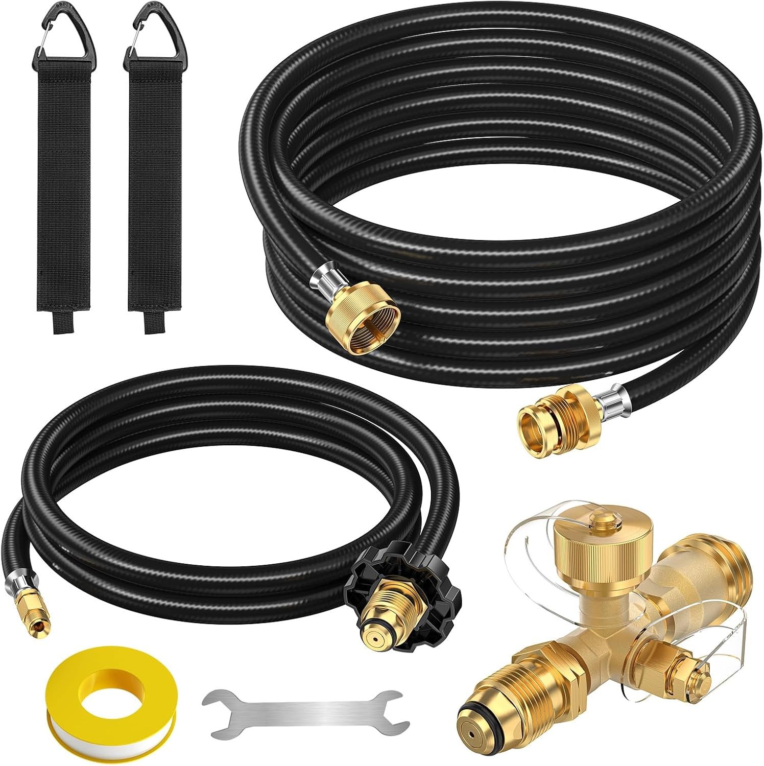 Extend a Stay Rv Propane Kit, 5FT & 12FT Hoses and Silver; Black
