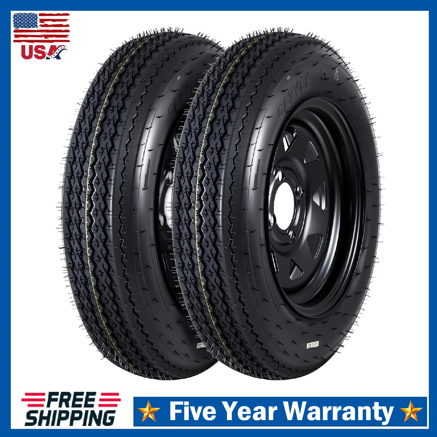 2pcs Trailer Tire Rims 4.80-12 480-12 4.80×12 Tire 4 Lug Wheels Load Range C 6PR