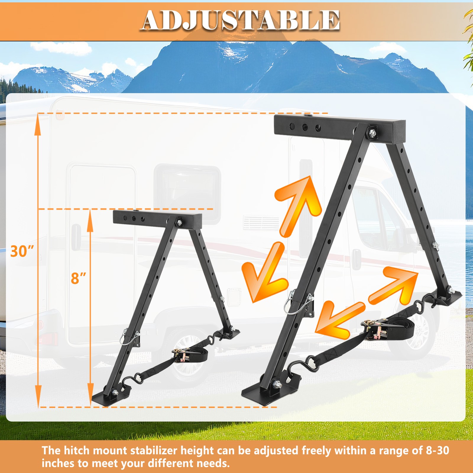 RV Hitch Mount Stabilizer;Adjustable Camper Rear Bumper Stabilizer for 2” Hitch