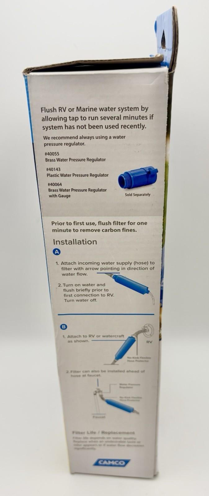 Camco RV/Marine Water Filters 1 Pack Single Taste Pure KDF Carbon Fiber