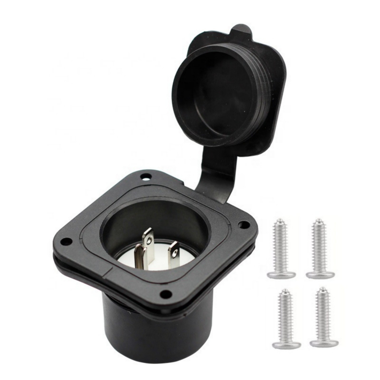 1× 15A 125V RV Power Inlet Receptacle with Waterproof Cap for Camper Marine Boat