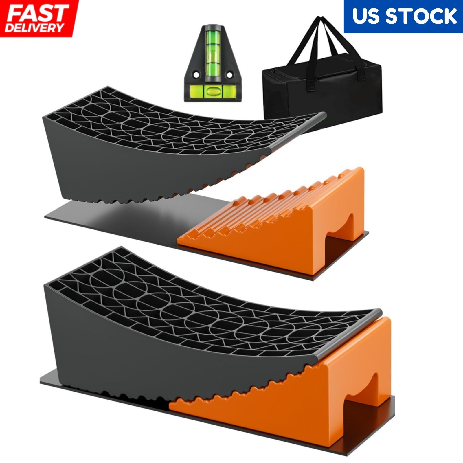 2pk RV Leveling Blocks Ramp Kit 35000 lbs w/ Anti-Slip Mats for Level Camper