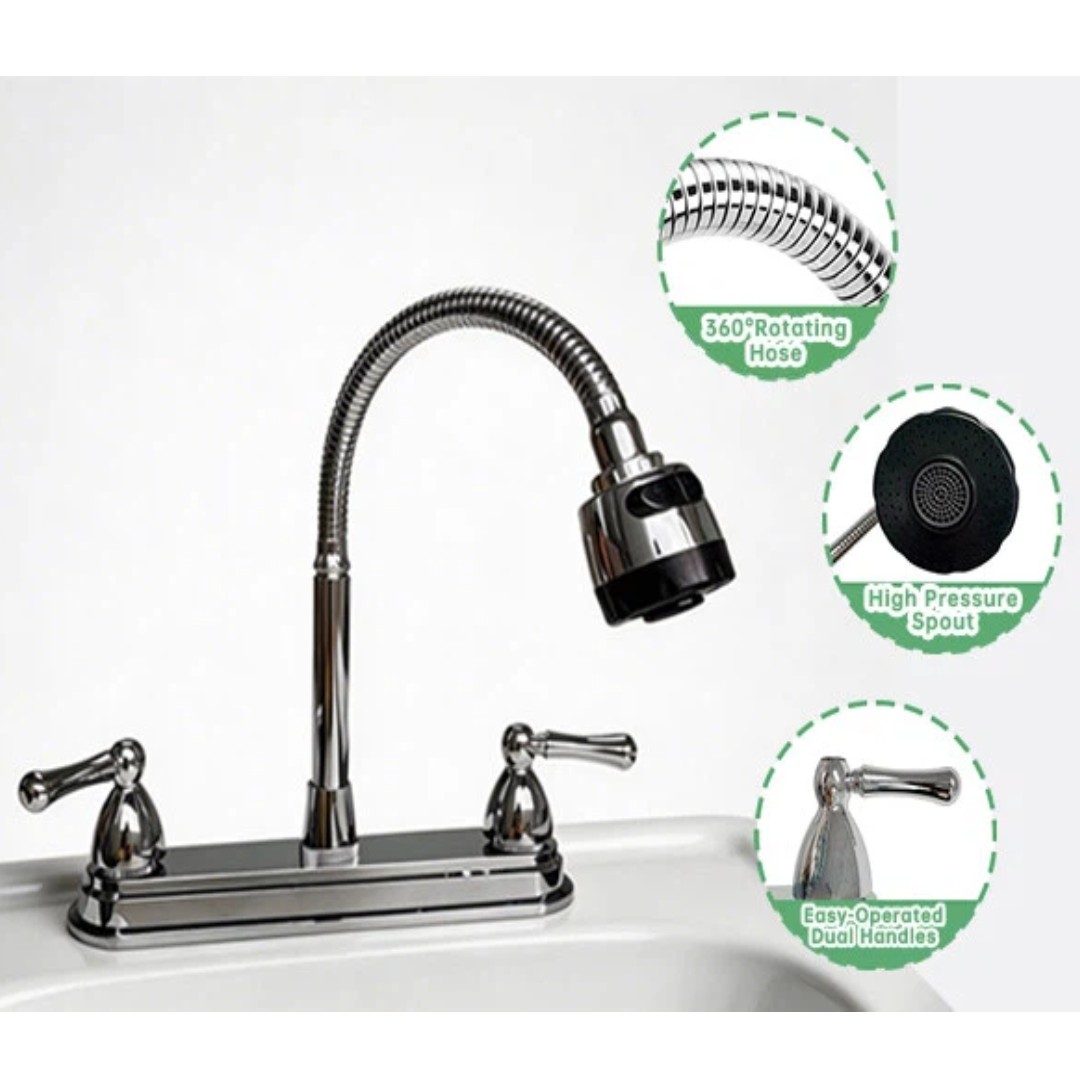 8Inch RV Kitchen Sink Faucet Pull Down/Out Sprayer Swivel Mixer Taps For Home RV