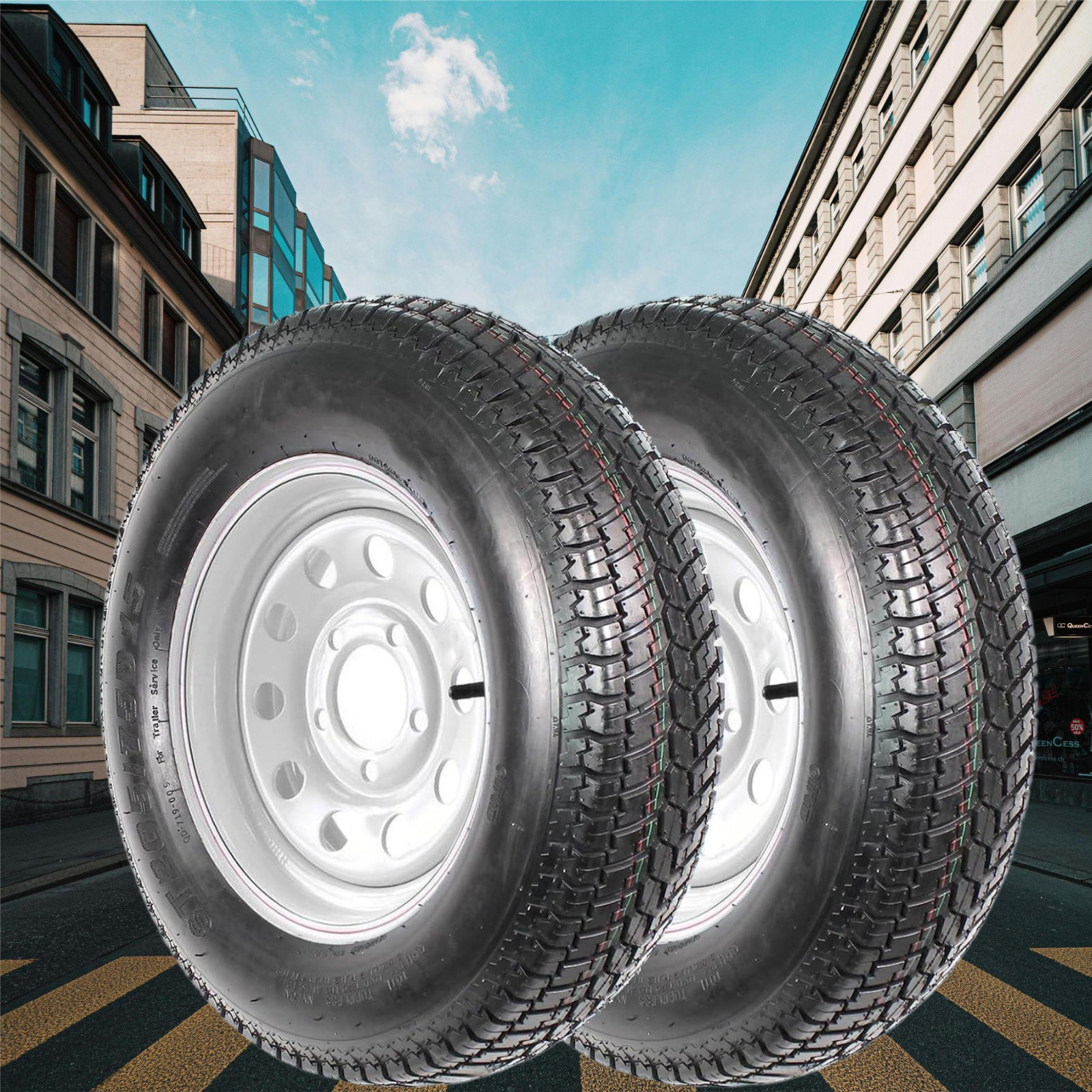 🔥2 PCS ST205/75D15 Trailer Tire 5 Lug 6 Ply ST205 75D 15 Tire with 15″ Rim Whee