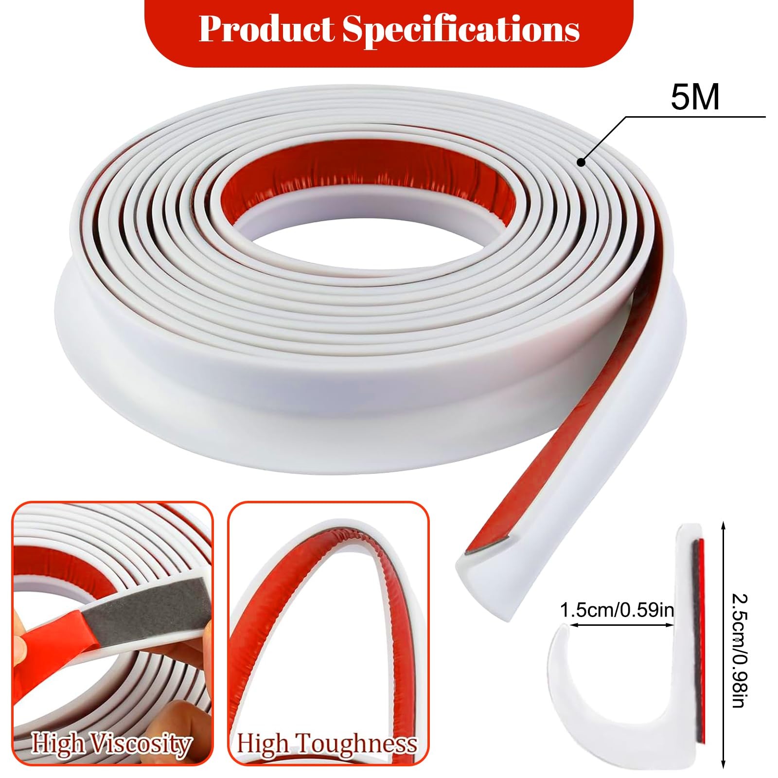 16FT RV Rain Gutter & Drip Rail – Flexible TPE Strip Roof 16 Feet, White
