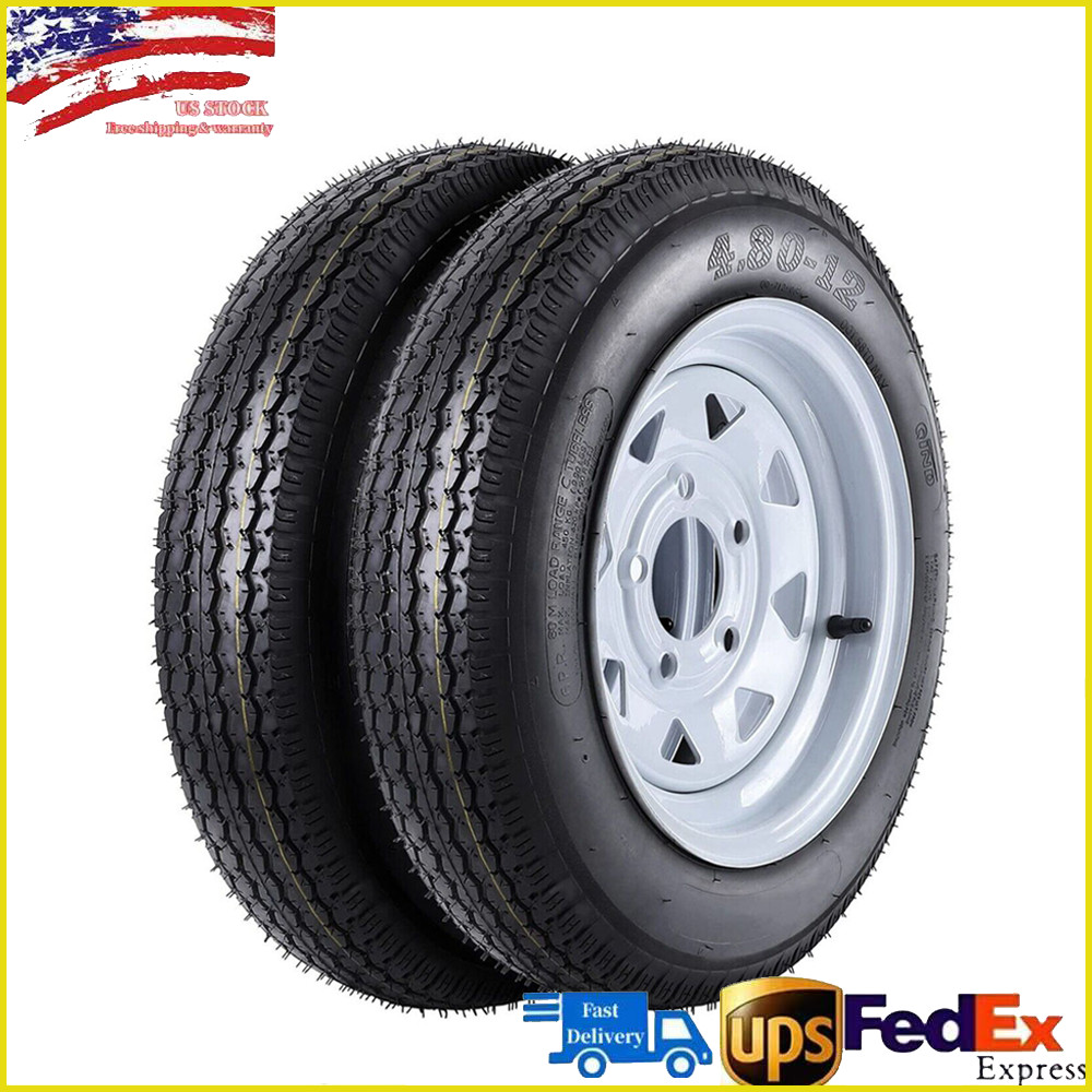 2 Pack Trailer Tire and Wheels 4.80-12 4.80×12 480-12 with 12″ Rims 5 Lug 6PR