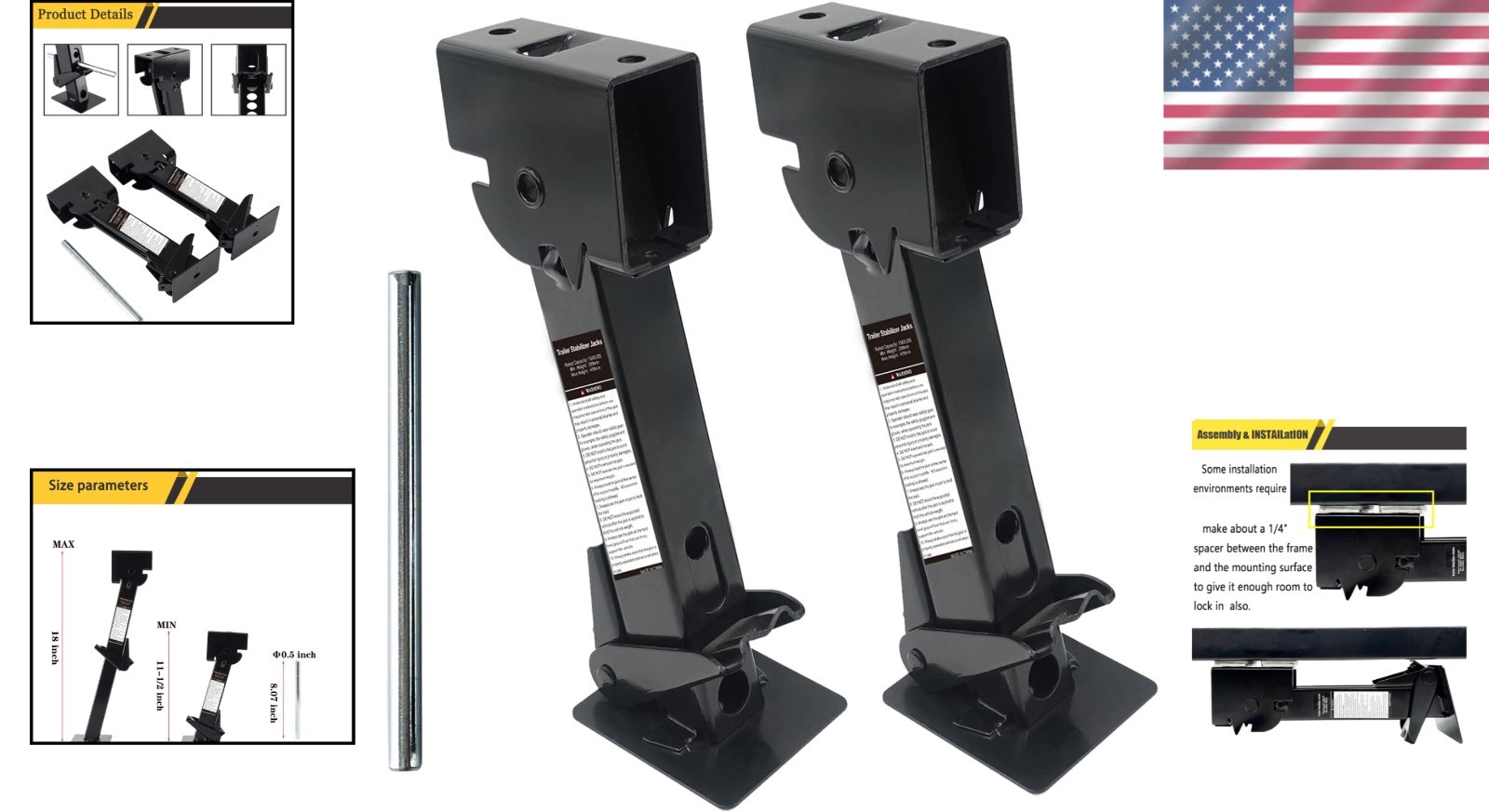 Compact & Reliable Trailer Stabilizer Jacks – 1000 lbs Static Capacity, 2 Pack