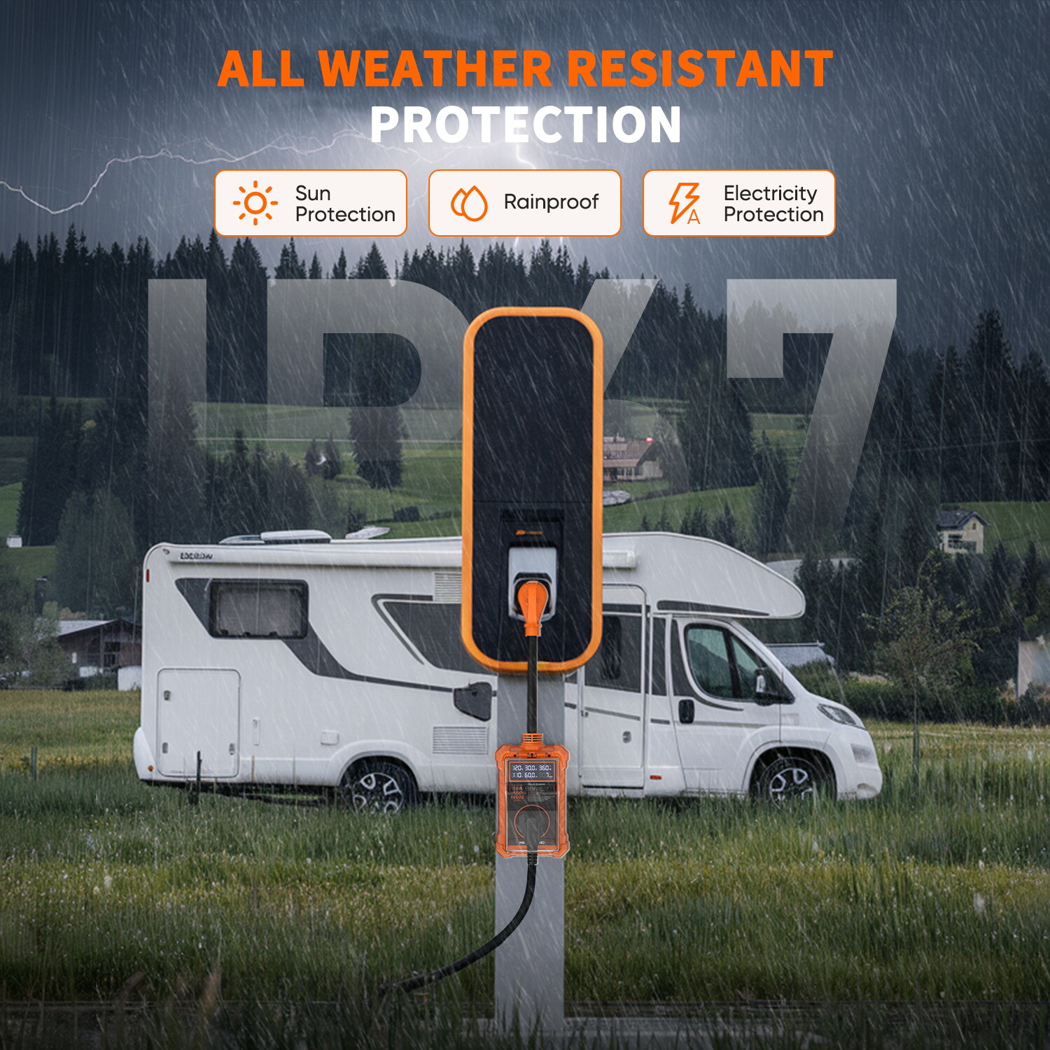 RV Surge Protector 30 Amp Waterproof 3750W 125V 14000J Protection for RV Camper