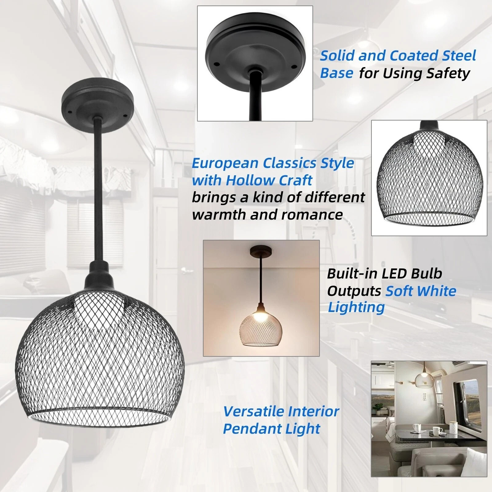 RV Pendant Light-12 volt- Black