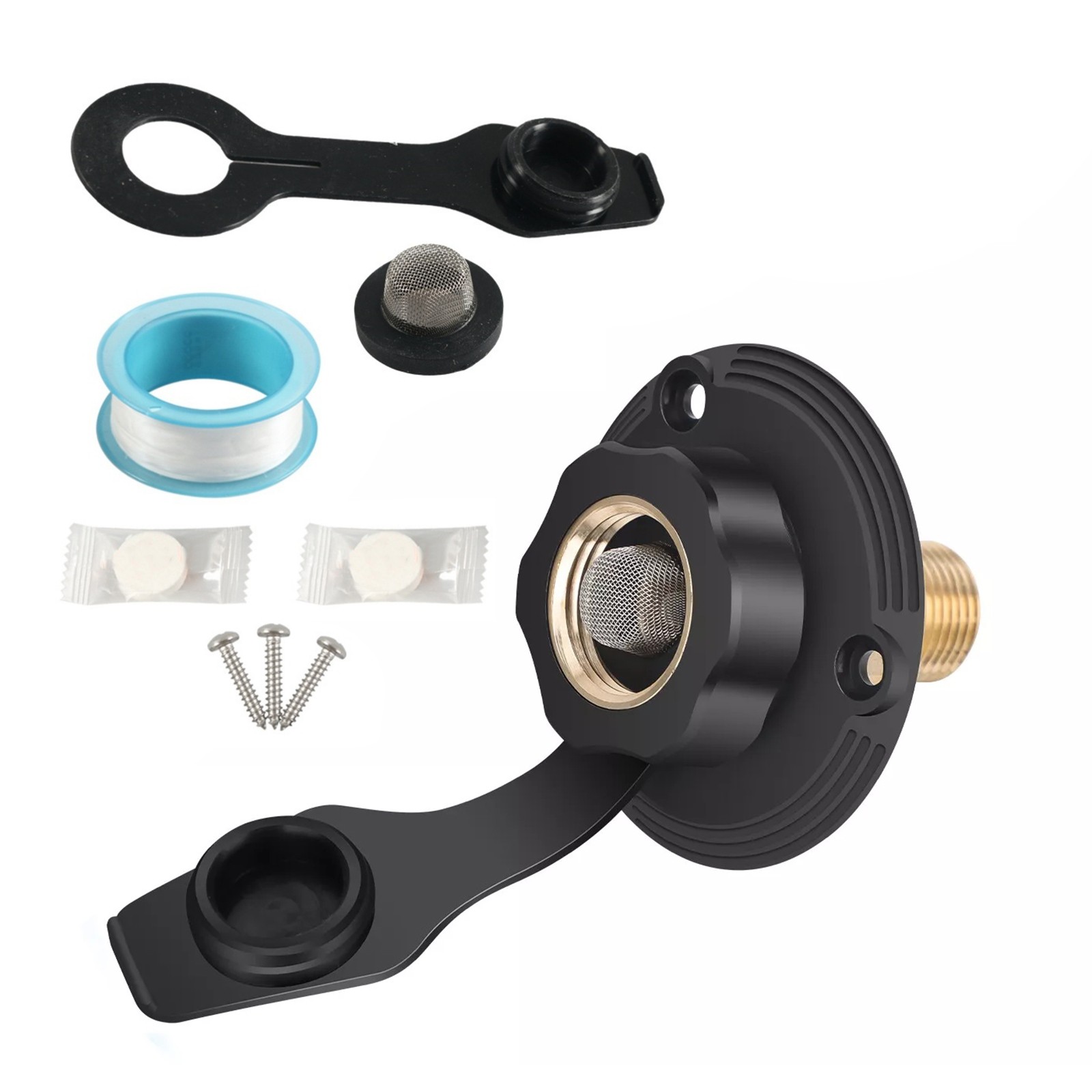 RV City Water Inlet w/Check Valve Flange 3/4″GHT-1/2″NPT Universal Camping Kit