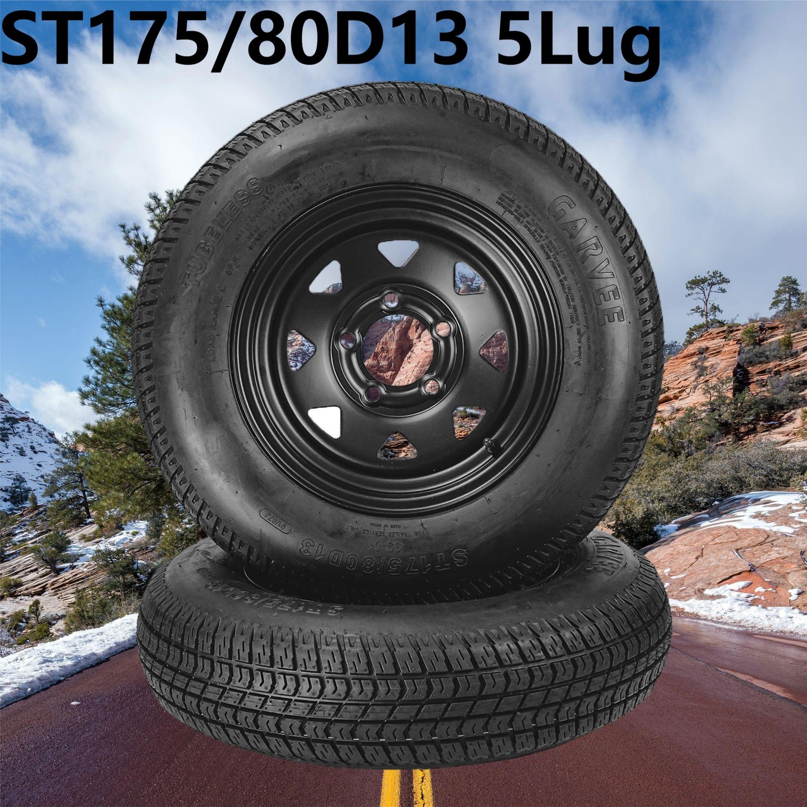 ✨4 Pack ST175/80D13 Trailer Tires and 13″ Rims Wheels 5 Lug on 4.5″ 6PR Black
