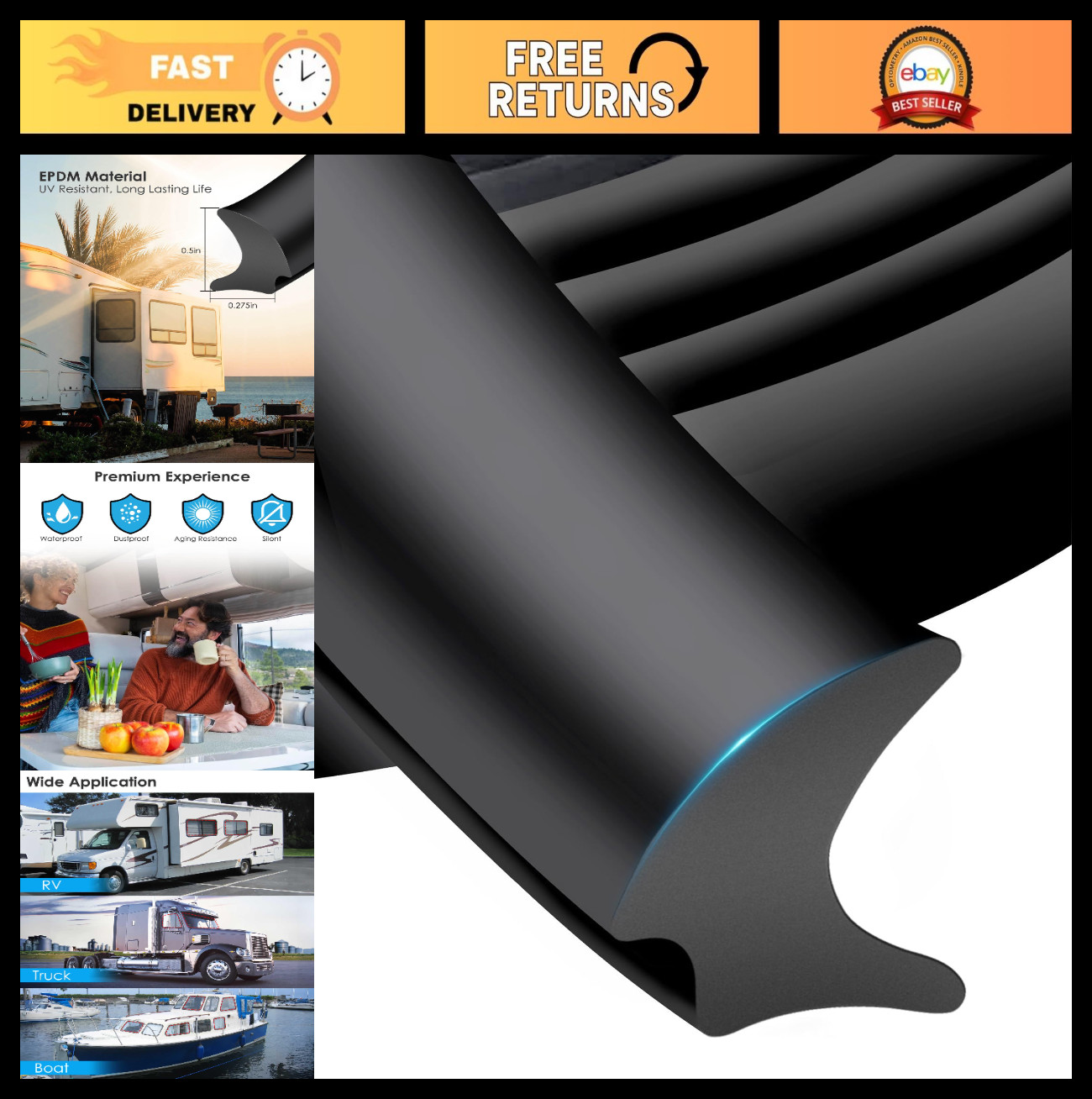 30FT Waterproof RV Window Seal Strip – 0.5×0.275in Weather Stripping for Cars, T