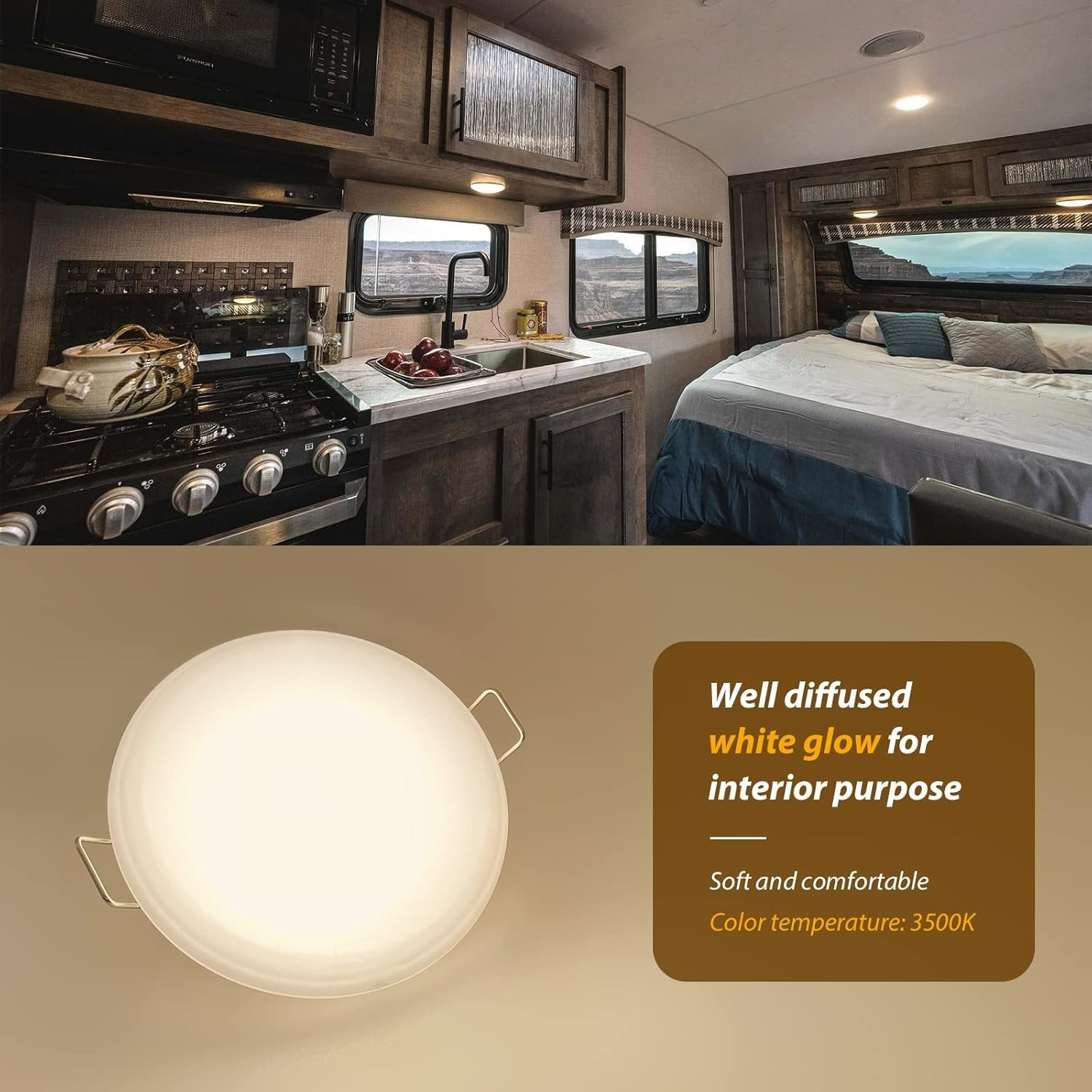 *12VOLT RV LED INTERIOR LIGHT RECESSED DOME CEILING LIGHT W/SPRINGS 4.5″